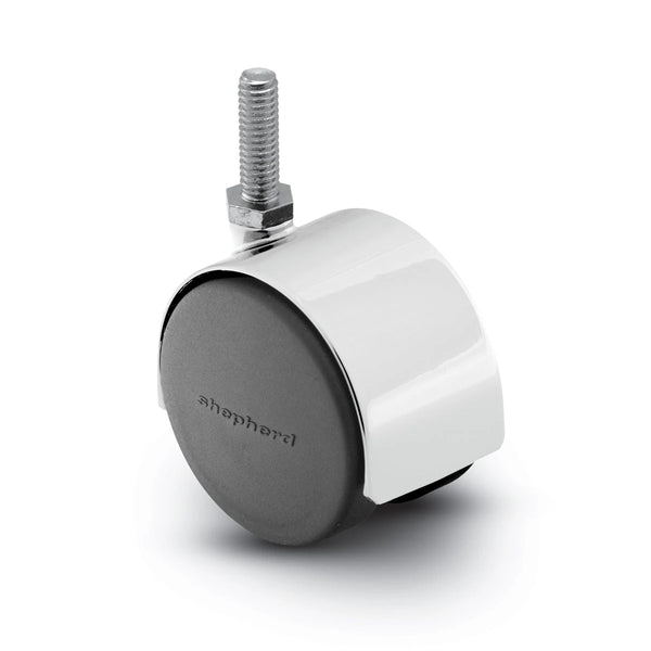 PPA50507BC - Bright Chrome Finish - Pacer Hooded Stem Caster - 50mm Diameter - 5/16" x 1" Threaded Stem - 75 lbs Capacity - Nylon Wheels shepherd