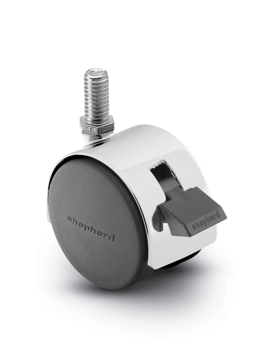 PPA50507BC-B - Bright Chrome Finish - Locking Pacer Hooded Stem Caster - 50mm Diameter - 5/16" x 1" Threaded Stem - 75 lbs Capacity - Nylon Wheels shepherd