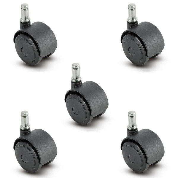 Set of 5 Self-Braking Chair Caster | 50 mm Diameter Wheel | 5 Piece | Supports 375 lbs Per Set of 5 CasterHQ