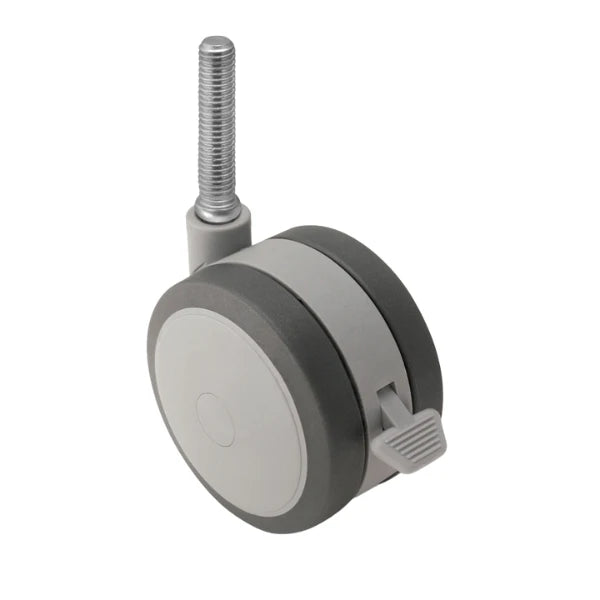 Faultless Medical 3.94" Thermoplastic Elastomer Swivel Caster with Brake - 1/2"-13 x 1-1/2" Threaded Stem, 225 lbs Capacity | SKU: PSF100748GR-B Faultless