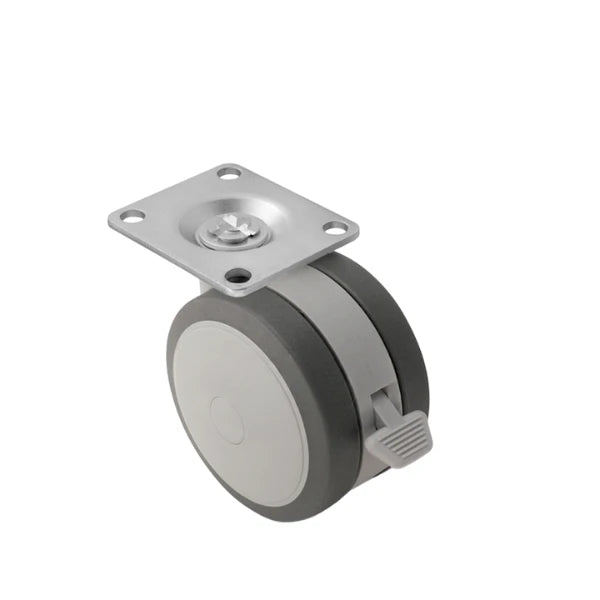 Faultless Medical 2.95" Thermoplastic Elastomer Rubber Swivel Caster with Brake - 2-3/16" x 2-9/16" Top Plate, 165 lbs Capacity | SKU: PSF75116GR-B Faultless