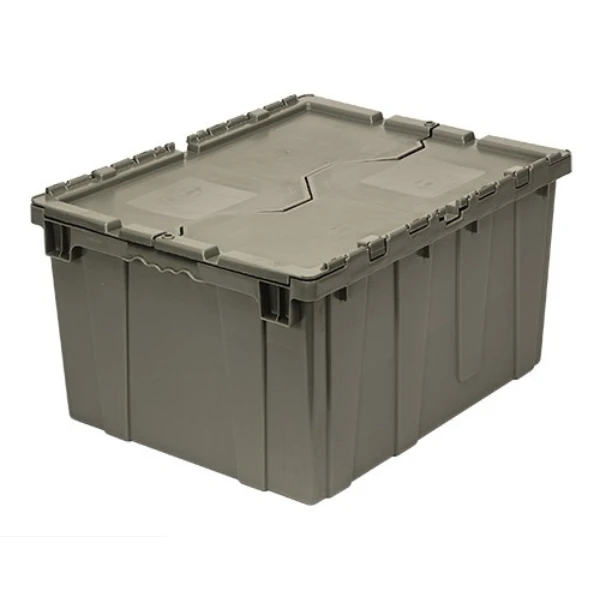 Quantum QDC2420-12 Attached Top Container - 18.25 Gallon, Gray, Stackable Storage Bin with Flip-Top Lid Quantum