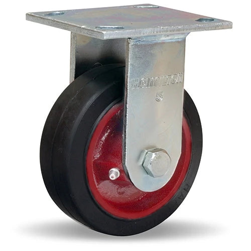 Hamilton R-525-R Rigid Caster - 5x2 Inch Mold-On Rubber on Cast Iron Wheel with Roller Bearing for Reliable Industrial Use Hamilton