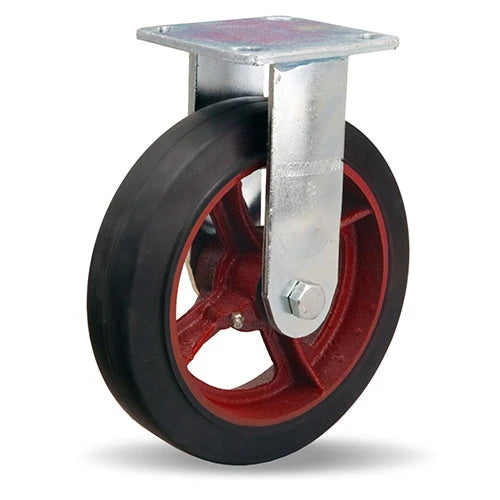 Hamilton R-528-R Standard Duty Rigid Caster - 8x2 Inch Mold-On Rubber Wheel on Cast Iron, 3/4" Straight Roller Bearing Hamilton