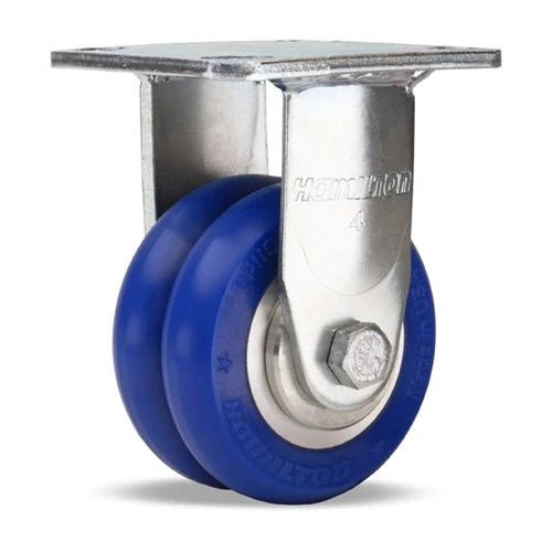Hamilton R-52K-4SWC85 Standard Duty Rigid Caster - 4" x 2" UltraGlide (85A) Twin Wheel Blue Tread - High Quality, Durable, Efficient Hamilton