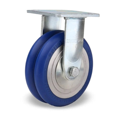 R-52K-6SWC85 Hamilton Standard Duty Rigid Caster - 6"x2" UltraGlide Twin Wheel, Blue Tread on Aluminum Core with 3/4" Sealed Precision Bearings Hamilton