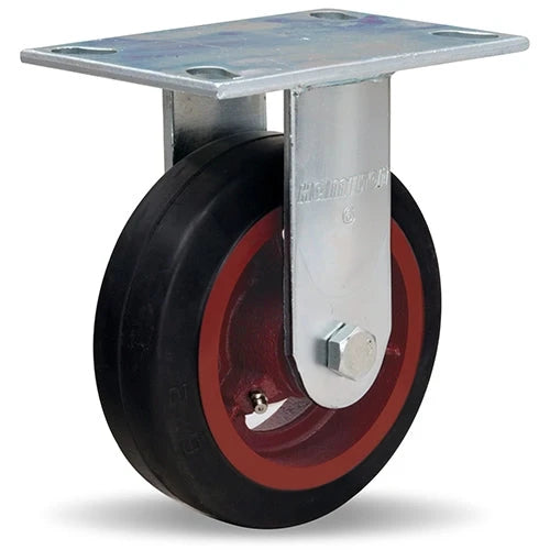 Vanguard Rigid Caster with 6" x 2" Mold-On Rubber (70A) on Cast Iron Wheel with 3/4" Straight Roller Bearing Hamilton