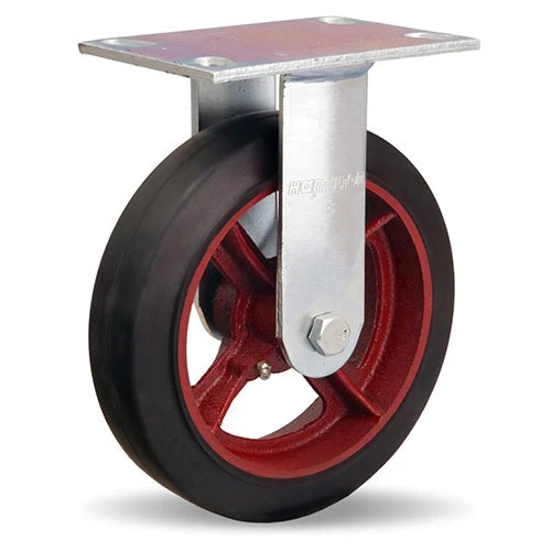 Vanguard Rigid Caster with 8" x 2" Mold-On Rubber (70A) on Cast Iron Wheel with 3/4" Straight Roller Bearing Hamilton