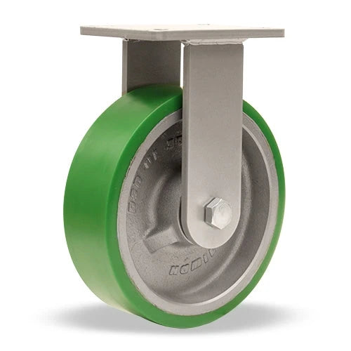 Hamilton Champion Rigid Caster with 10" x 3" DuraGlide 1" thick Polyurethane (95A) on Cast Iron Wheel with 3/4" Sealed Precision Ball Bearings Hamilton