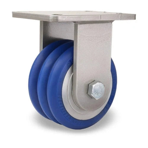 Hamilton Champion Rigid Caster with 6" x 3" UltraGlide™ (85A) Triple Wheel Blue Tread on Aluminum Core with 3/4" Sealed Precision Ball Bearings CasterHQ