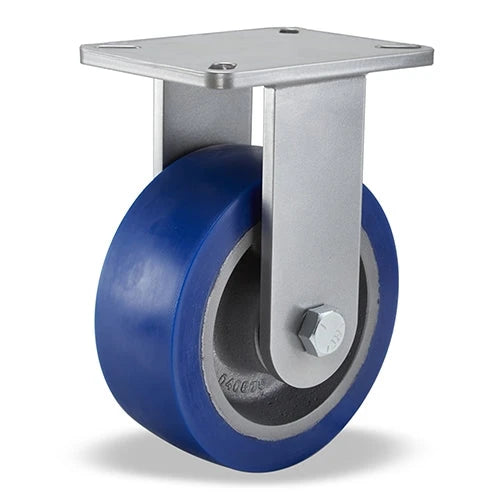Hamilton Champion Rigid Caster with 8" x 3" Ergo-Glide XT 1" thick Polyurethane (85A) on Cast Iron Wheel with 3/4" Sealed Precision Ball Bearings Hamilton