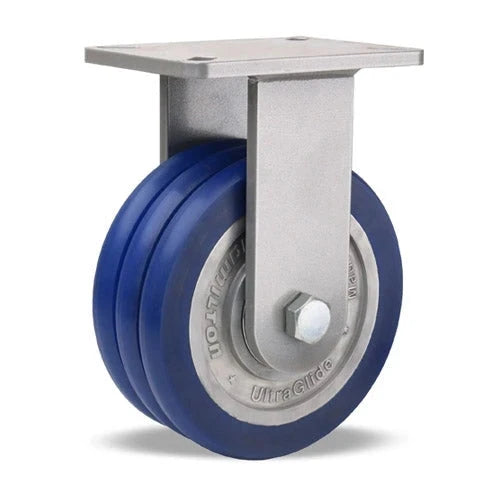 Hamilton Champion Rigid Caster with 8" x 3" UltraGlide™ (85A) Triple Wheel Blue Tread on Aluminum Core with 3/4" Sealed Precision Ball Bearings CasterHQ