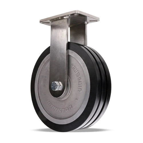 Hamilton 12-inch UltraGlide (70D) Triple Wheel Rigid Caster - Stainless Steel, 3200 lbs. Load Capacity with Sealed Precision Bearings. Hamilton