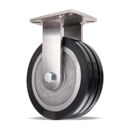 Hamilton 3200 lbs Load Stainless Steel Rigid Caster - 10"x3" UltraGlide (70D) Black Tread, Aluminum Core & 3/4" Precision Ball Bearings Hamilton