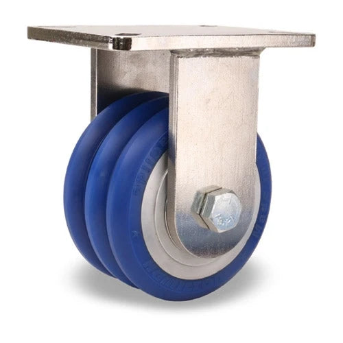 Hamilton 6x3 Stainless Steel Rigid Caster - 2200 lbs Load, UltraGlide Triple Wheel with Blue Tread, 3/4" Precision Bearings Hamilton
