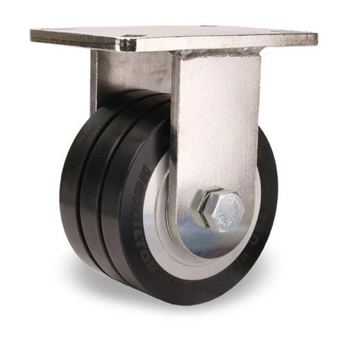 Hamilton R-CHS-63SWF70D Stainless Steel Rigid Caster - 3100 lbs. Capacity, 6"x3" UltraGlide (70D) Black Tread on Aluminum, Precision Bearings Hamilton