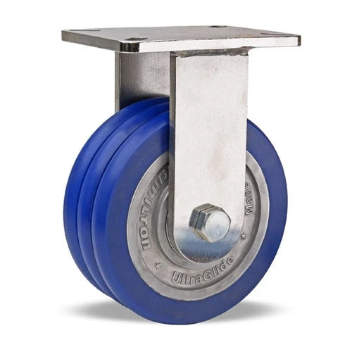 Hamilton 8-inch Rigid Caster - 2800 lbs Load Capacity, Stainless Steel Champion Series with Triple Wheel UltraGlide Blue Tread and Aluminum Core - 3/4" Sealed Precision Bearings Hamilton