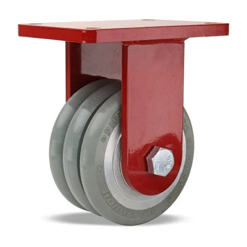 Hamilton Extra Heavy Duty Rigid Caster with 6" x 3" UltraGlide™ (95A) Triple Wheel Grey Tread on Aluminum Core with 3/4" Sealed Precision Ball Bearings CasterHQ