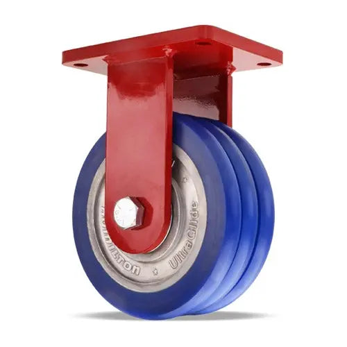 Hamilton Extra Heavy Duty Rigid Caster with 8" x 3" UltraGlide™ (85A) Triple Wheel Blue Tread on Aluminum Core with 3/4" Sealed Precision Ball Bearings -  | CasterHQ