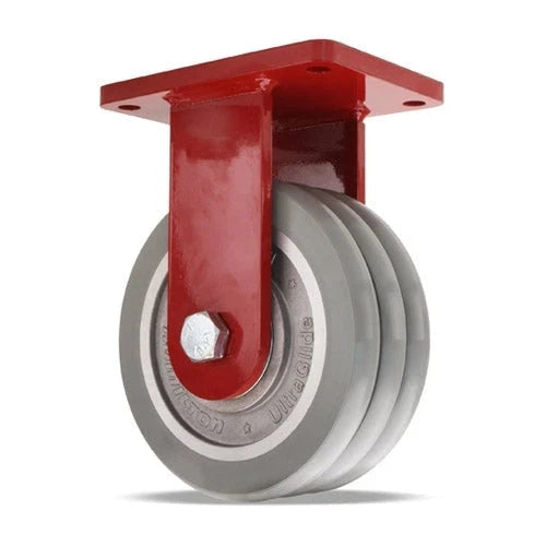 Hamilton Extra Heavy Duty Rigid Caster with 8" x 3" UltraGlide™ (95A) Triple Wheel Grey Tread on Aluminum Core with 3/4" Sealed Precision Ball Bearings CasterHQ