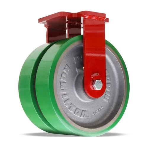 Hamilton Extra Heavy Duty Dual-Wheel Rigid Caster with 12" x 3" Duralast® Polyurethane (95A) on Cast Iron Wheels with 3/4" Sealed Precision Ball Bearings CasterHQ