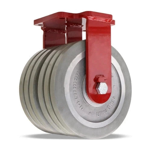 Hamilton Extra Heavy Duty Dual-Wheel Rigid Caster with 10" x 3" UltraGlide™ (95A) Triple Wheel Grey Tread on Aluminum Core with 3/4" Sealed Precision Ball Bearings CasterHQ