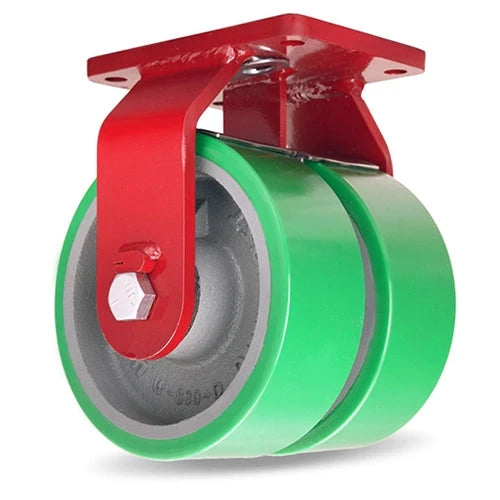 Hamilton Extra Heavy Duty Dual-Wheel Rigid Caster with 6" x 3" Duralast® Polyurethane (95A) on Cast Iron Wheels with 3/4" Sealed Precision Ball Bearings - 3,900 lbs Capacity Hamilton