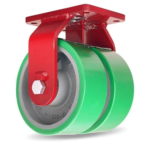 Hamilton Extra Heavy Duty Dual-Wheel Rigid Caster with 6" x 3" Duralast® Polyurethane (95A) on Cast Iron Wheels with 3/4" Sealed Precision Ball Bearings - 3,900 lbs Capacity CasterHQ