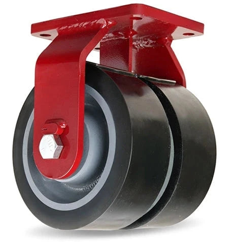 Hamilton Extra Heavy Duty Dual-Wheel Rigid Caster with 6" x 3" Duralast XC® Polyurethane (70D) on Cast Iron Wheels with 3/4" Sealed Precision Ball Bearings - 4,500 lbs Capacity CasterHQ