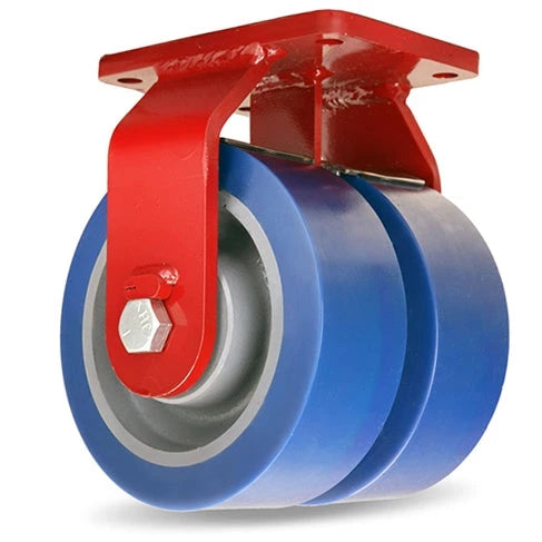 Hamilton Extra Heavy Duty Dual-Wheel Rigid Caster with 6" x 3" Ergo-Glide XT 1" thick Polyurethane (85A) Cast Iron Wheels with 3/4" Sealed Precision Ball Bearings - 4,400 lbs Capacity Hamilton