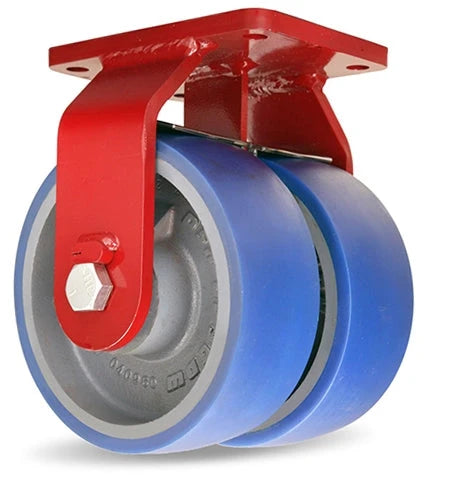 Hamilton Extra Heavy Duty Dual-Wheel Rigid Caster with 6" x 3" Ergo-Glide Polyurethane (85A) on Cast Iron Wheels with 3/4" Sealed Precision Ball Bearings - 3,200 lbs Capacity CasterHQ