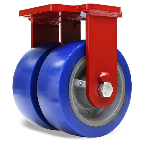 Hamilton Extra Heavy Duty Dual-Wheel Rigid Caster with 8" x 3" Ergo-Glide XT 1" thick Polyurethane (85A) Wheels with 3/4" Sealed Precision Ball Bearings Hamilton