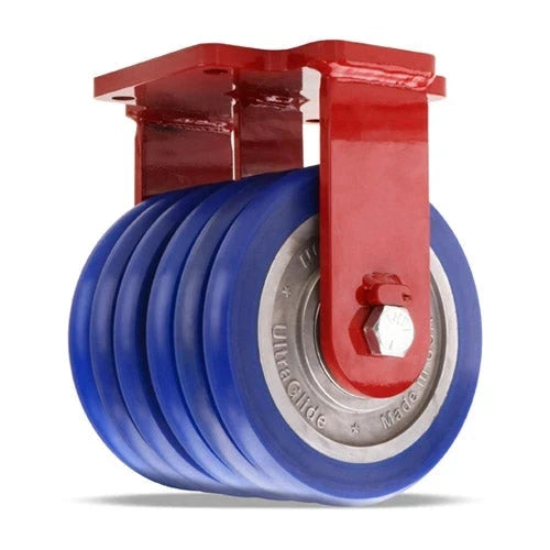 Hamilton Extra Heavy Duty Dual-Wheel Rigid Caster with 8" x 3" UltraGlide™ (85A) Triple Wheel Blue Tread on Aluminum Core with 3/4" Sealed Precision Ball Bearings CasterHQ