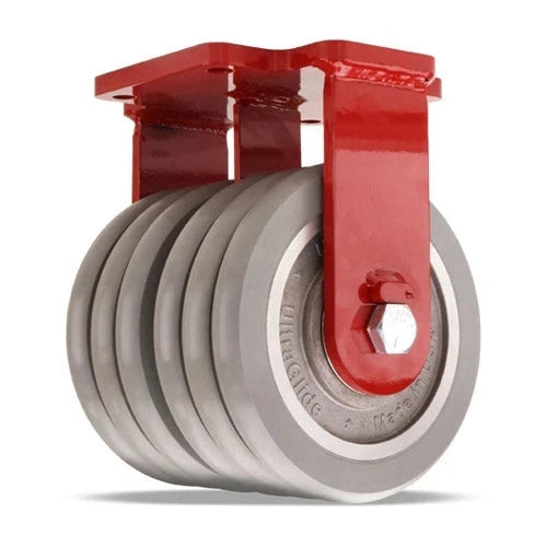 Hamilton Extra Heavy Duty Dual-Wheel Rigid Caster with 8" x 3" UltraGlide™ (95A) Triple Wheel Grey Tread on Aluminum Core with 3/4" Sealed Precision Ball Bearings CasterHQ