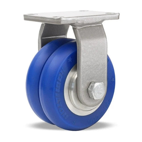 Hamilton Endurance Rigid Caster, 4x2 UltraGlide 85A Twin Wheel, Blue Tread, Aluminum Core, 720 lbs Load Capacity, 3/4" Sealed Precision Ball Bearings Hamilton