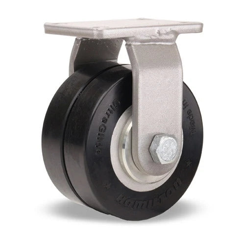 Hamilton 1000 lbs Load Capacity Rigid Caster | 4"x2" UltraGlide 70D Twin Wheel | Grey Tread on Aluminum Core | 3/4" Sealed Precision Ball Bearings Hamilton