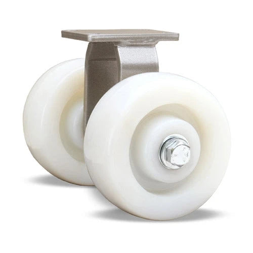 Hamilton Endurance Dual Wheel Rigid Caster - 1000 lbs Load Capacity - (2) 4"x2" White Nylon Wheels - 1/2" Sealed Precision Ball Bearing Hamilton