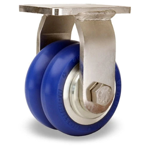 600 lbs Capacity Hamilton Endurance 3.5" Stainless Rigid Caster - UltraGlide Twin Wheel Blue Tread, 3/4" Sealed Bearings Hamilton