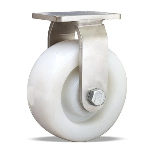 Hamilton Endurance Stainless Steel Rigid Caster - 5" x 2" White Nylon Wheel with 1/2" Sealed Precision Bearings Hamilton