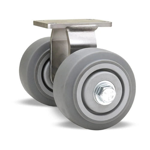 Hamilton R-ENS2-4TEZ Dual Wheel Stainless Steel Rigid Caster - 750 lbs. Load Capacity with 4x2" VersaTech Wheels and 1/2" Sealed Precision Bearings Hamilton
