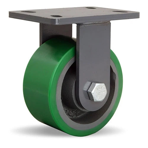 Hamilton Extended Service Rigid Caster with 6" x 3" Duralast Polyurethane (95A) on Cast Iron Wheel with 3/4" Sealed Precision Ball Bearings Hamilton