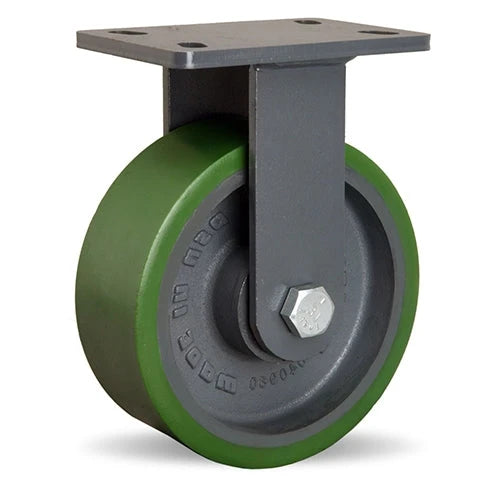Hamilton Extended Service Rigid Caster with 8" x 3" Duralast Polyurethane (95A) on Cast Iron Wheel with 3/4" Sealed Precision Ball Bearings Hamilton