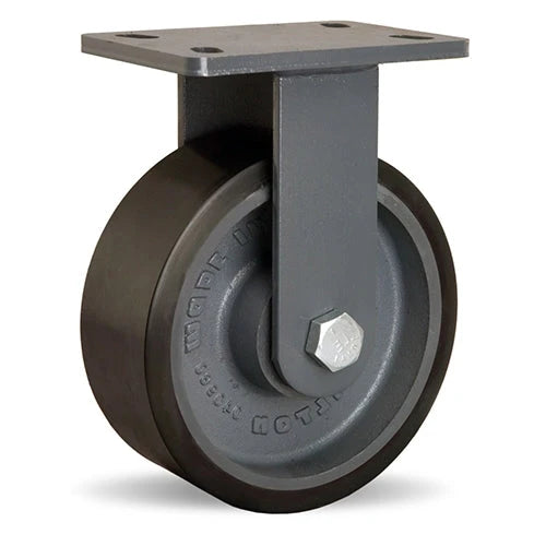 Hamilton Extended Service Rigid Caster with 8" x 3" Duralast XC Polyurethane (70D) on Cast Iron Wheel with 3/4" Sealed Precision Ball Bearings Hamilton