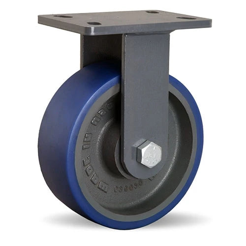 Hamilton Extended Service Rigid Caster with 8" x 3" Ergo-Glide Polyurethane (85A) on Cast Iron Wheel with 3/4" Sealed Precision Ball Bearings Hamilton
