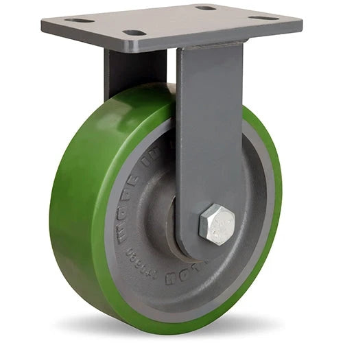 Hamilton Extended Service Rigid Caster with 8" x 2 1/2" Duralast Polyurethane (95A) on Cast Iron Wheel with 3/4" Sealed Precision Ball Bearings Hamilton