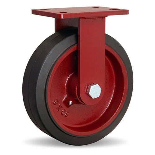 Hamilton ForgeMaster Rigid Caster with 10" x 2 1/2" Mold-On Rubber (70A) on Cast Iron Wheel with 1" Straight Roller Bearing Hamilton
