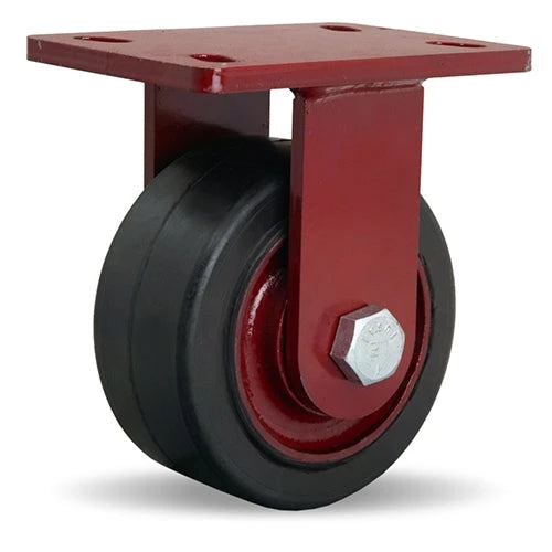 Hamilton ForgeMaster Rigid Caster with 6" x 3" Mold-On Rubber (70A) on Cast Iron Wheel with 1" Straight Roller Bearing Hamilton
