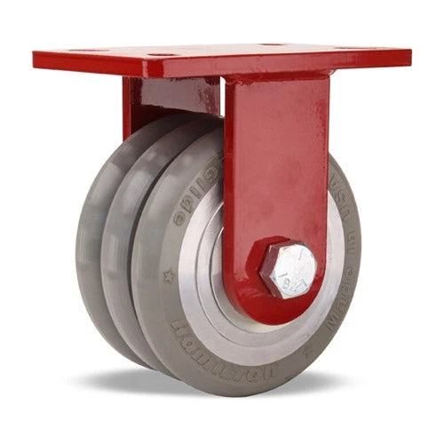 Hamilton ForgeMaster Rigid Caster with 6" x 3" UltraGlide (95A) Triple Wheel Grey Tread on Aluminum Core with 3/4" Sealed Precision Ball Bearings Hamilton