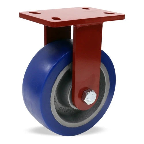 Hamilton ForgeMaster Rigid Caster with 8" x 3" Ergo-Glide XT 1" thick Polyurethane (82A) on Cast Iron Wheel with 3/4" Sealed Precision Ball Bearings Hamilton