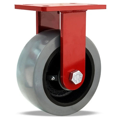 Hamilton ForgeMaster Rigid Caster with 8" x 3" DuraGlide 1" thick Polyurethane (95A) on Cast Iron Wheel with 3/4" Sealed Precision Ball Bearings Hamilton